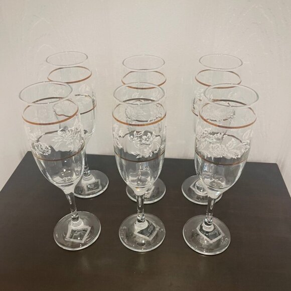 CICLE WARE SET OF 6 CHAMPAGNE FLUTES DUTCHES GOLD RIM FLORAL MADE IN TURKEY - Picture 15 of 16